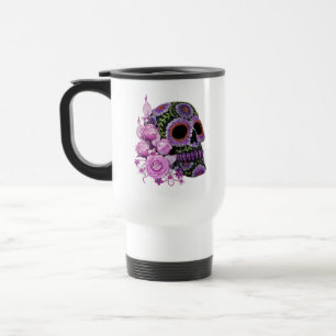 Caneca Térmica Dia da Morte - Pano De Açúcar Preto, Floral, Rosa