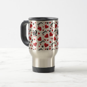 Caneca Térmica Dia de os namorados de padrões de corações verm