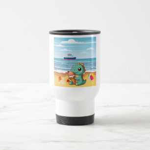 Caneca Térmica Dinô bonito comendo sorvete na praia