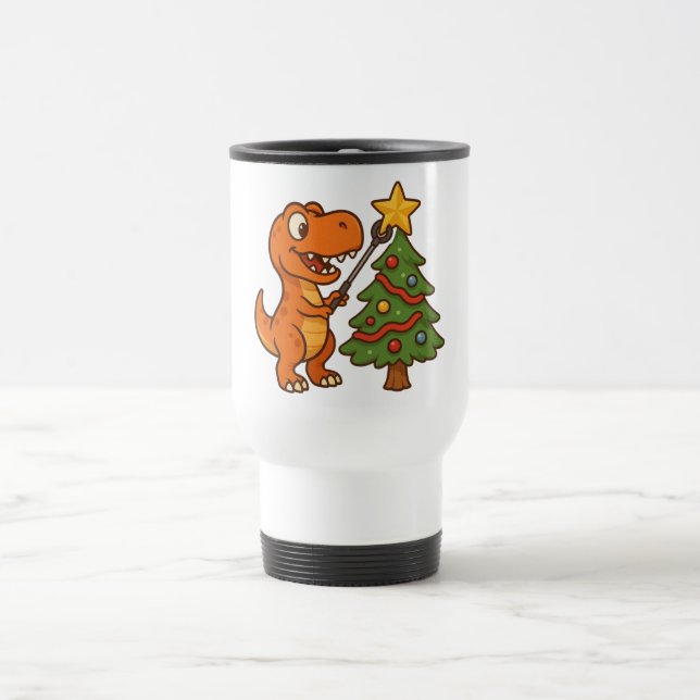 Caneca Térmica Dinossauro fofo com árvore de Natal (Centro)