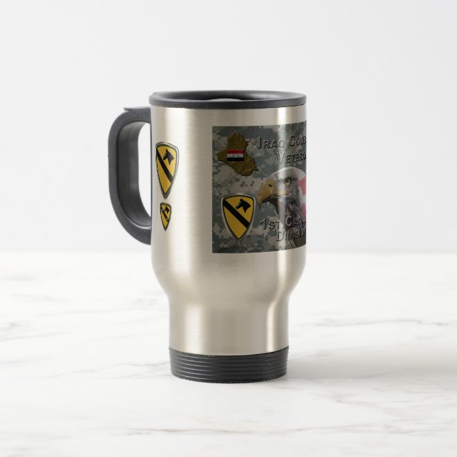 Caneca Térmica Divisão de Cavalaria de 1rua - Iraque Veterano (Frente Esquerda)