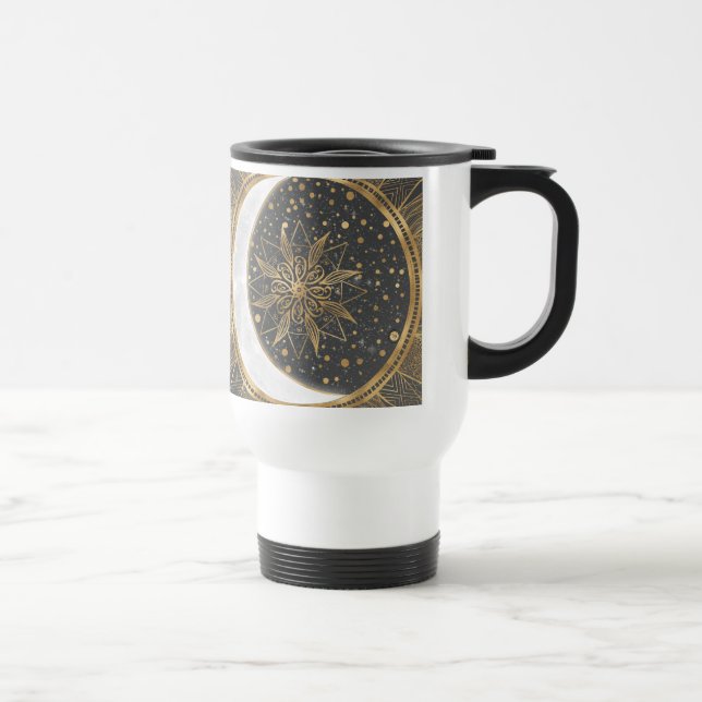 Caneca Térmica Dodles Dourados Elegantes Sun Moon Mandala Design (Direita)