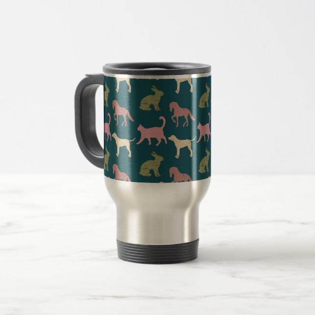 Caneca Térmica Dog Cat Horse Animal Silhouettes Pattern (Frente Esquerda)