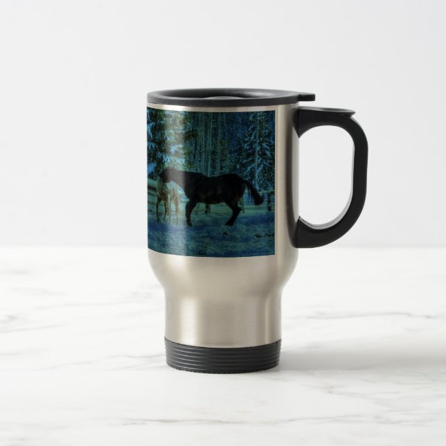 Caneca Térmica Dois Cavalos Rebeldes à Noite no inverno (Direita)
