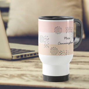 Caneca Térmica Doodle Abstrato Bloco de Cor Bege Amarelo Marfim