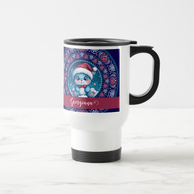 Caneca Térmica Dot do Urso Kawaii Personalizado de Natal Mandala (Direita)