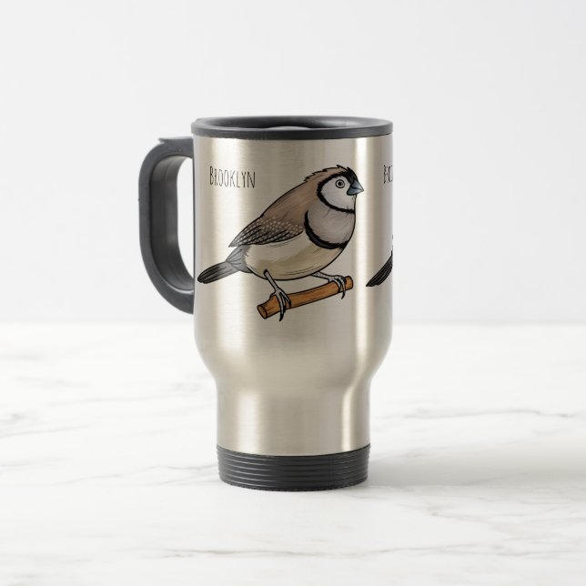 Caneca Térmica Double-barred finch bird cartoon illustration  (Frente Esquerda)