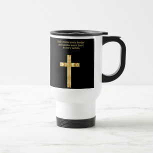 Caneca Térmica Dourada Faith Cristã cruza com palavras engraçad