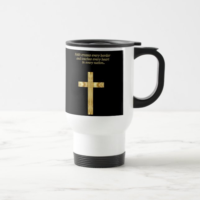 Caneca Térmica Dourada Faith Cristã cruza com palavras engraçadas (Direita)
