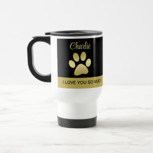 Caneca Térmica Dourada pata de cão brilhante sobre fundo negro