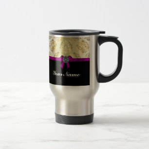 Caneca Térmica Dourado damask e preto personalizado