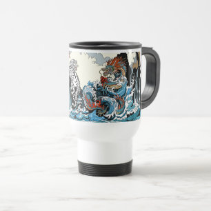 Caneca Térmica Dragão Azuis e Tigre Branco. Ilustração