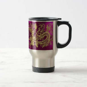 Caneca Térmica Dragão Dourado embutido em magenta satin