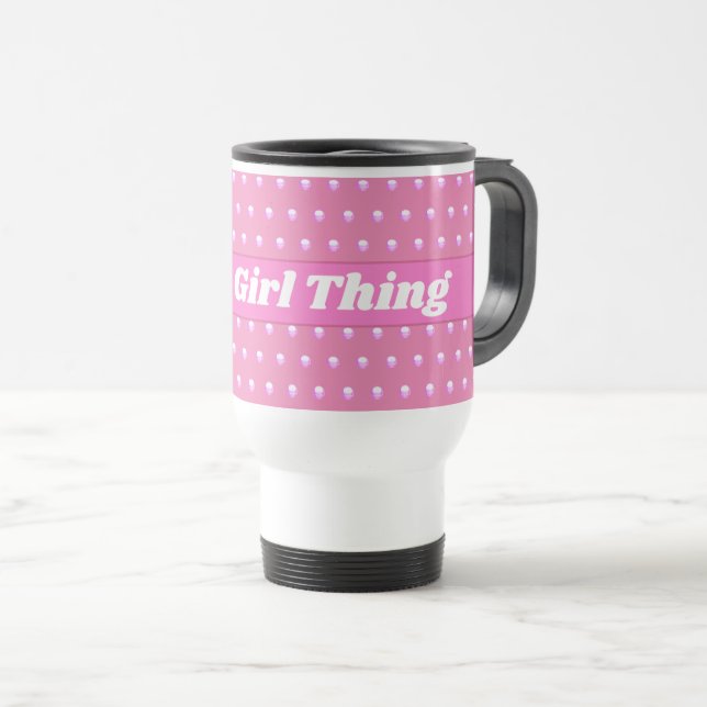 Caneca Térmica É Uma Garota Que Bolinhas Brilhantes Rosa Menino (Frente Esquerda)