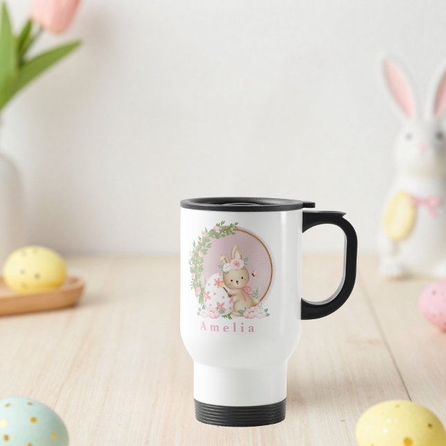Caneca Térmica Easter Bunny at Garden Personalized Travel Mug (Criador carregado)