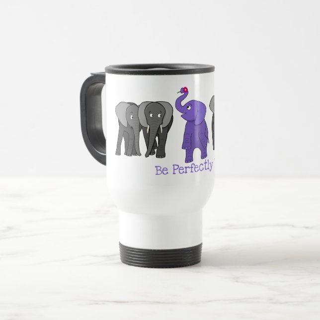 Caneca Térmica Elefante Roxo "Seja Perfeitamente Você" (Frente Esquerda)