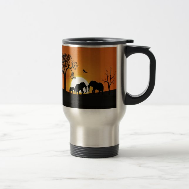 Caneca Térmica Elefantes no pôr do sol (Direita)