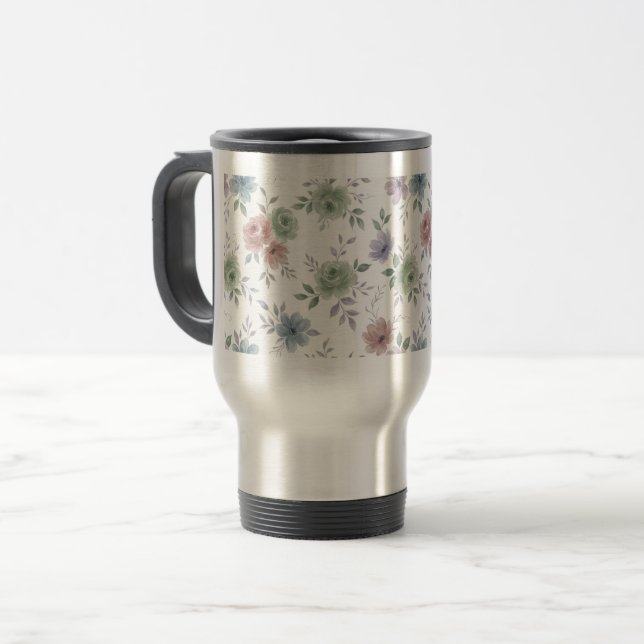 Caneca Térmica Elegant Floral Mug Wrap – Optional Personalization (Frente Esquerda)