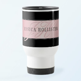 Caneca Térmica Elegante Blush Faux Rosa Dourado | Nome e Iniciais