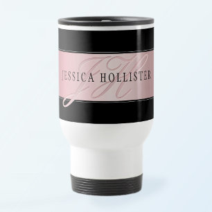 Caneca Térmica Elegante Blush Faux Rosa Dourado   Nome e Iniciais