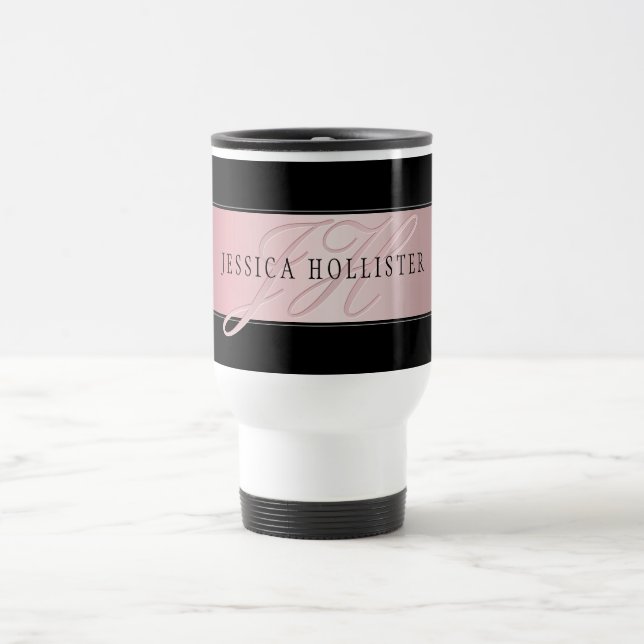 Caneca Térmica Elegante Blush Faux Rosa Dourado | Nome e Iniciais (Centro)