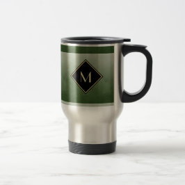 Caneca Térmica Elegante Verde Esmagado Com Simples Monograma Dour