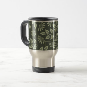 Caneca Térmica Elegante Verde Sage Floral Vintage Personalizado
