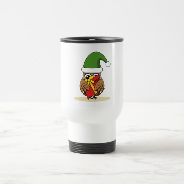 Caneca Térmica Elf Owl de Natal com Presente (Centro)