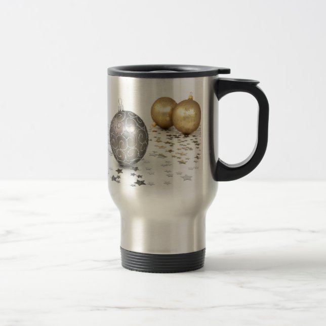 Caneca Térmica Enfeites de natal e estrelas Dourados e prateados (Direita)