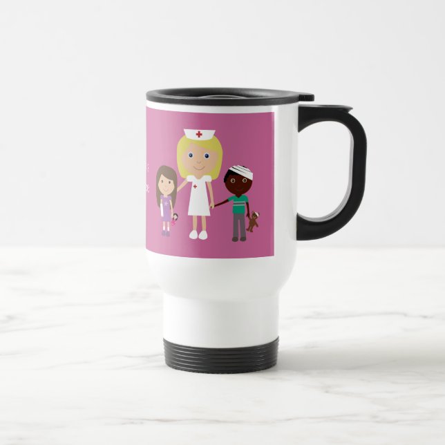 Caneca Térmica Enfermeira bonito dos desenhos animados & rosa (Direita)