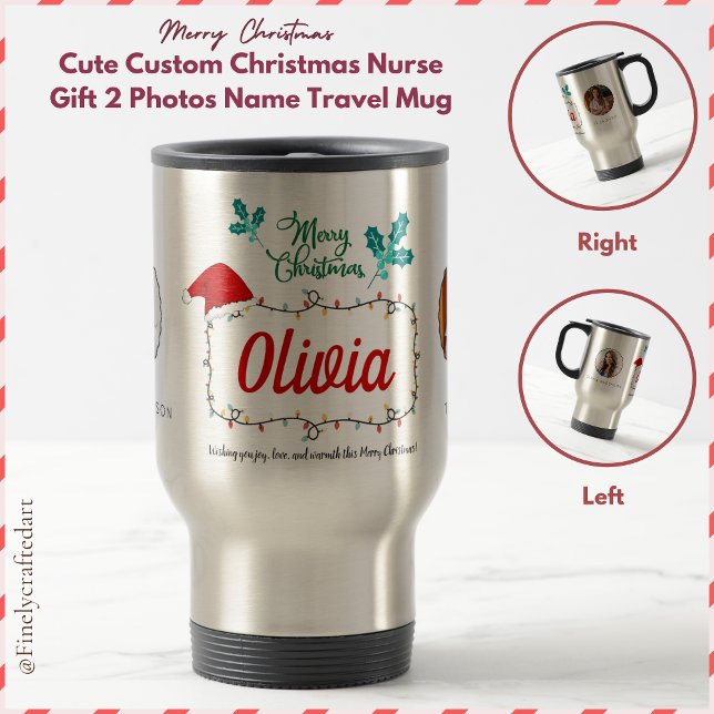 Caneca Térmica Enfermeira de Natal Personalizada e Bonita Nome do (Criador carregado)