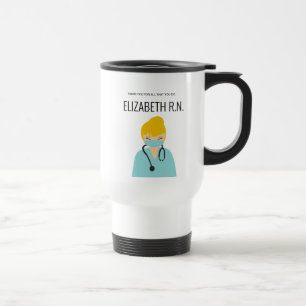 Caneca Térmica Enfermeira loira de ilustração personalizada Obrig