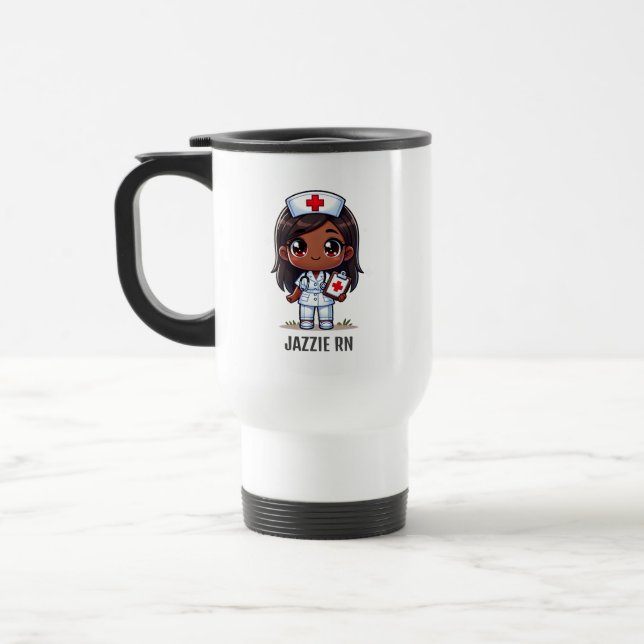 Caneca Térmica Enfermeira Negra de Manga Bonita Cabelo Vermelho e (Esquerda)