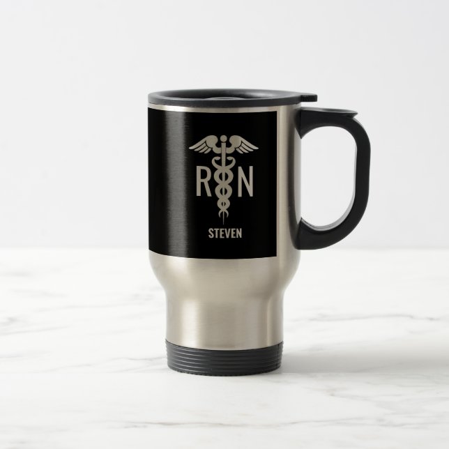 Caneca Térmica Enfermeiro Masculino Negro, Branco Personalizado (Direita)
