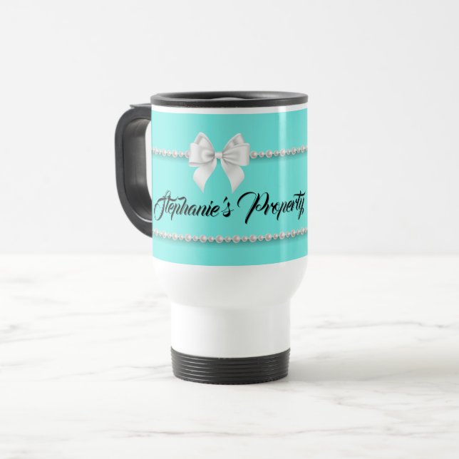 Caneca Térmica Engraçado Aqua Tiffany Pearls Nome da Rapariga Per (Frente Esquerda)