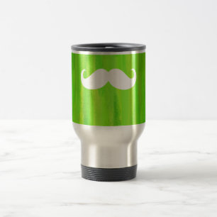 Caneca Térmica Engraçado bigode branco no fundo verde do Vintage