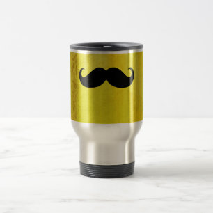 Caneca Térmica Engraçado bigode preto em fundo amarelo vivo