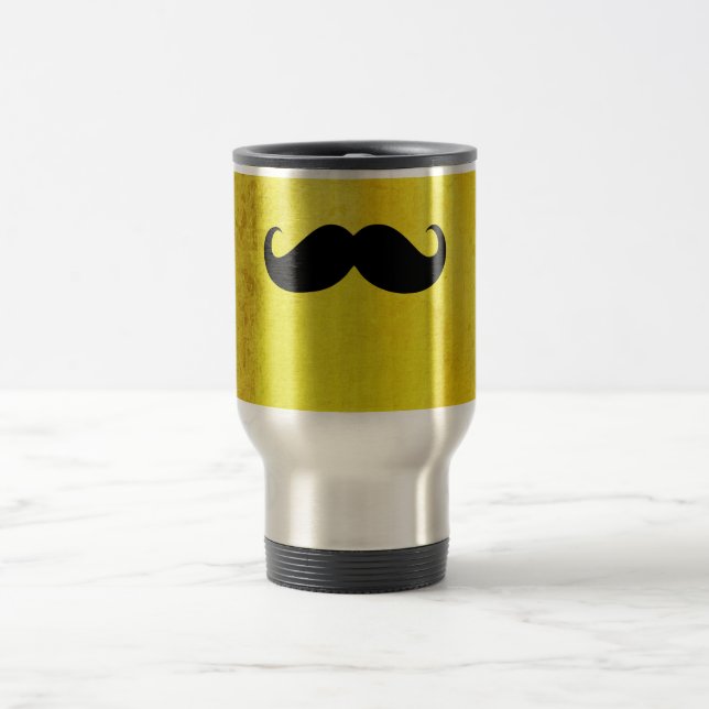 Caneca Térmica Engraçado bigode preto no fundo amarelo da vinheta (Centro)
