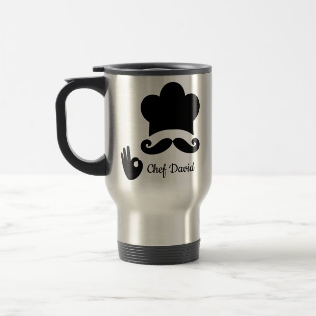 Caneca Térmica Engraçado, bigode preto, nome de texto personaliza (Esquerda)