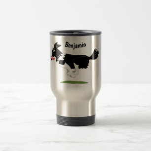 Caneca Térmica Engraçado Cão da Borda Collie executando desenho a