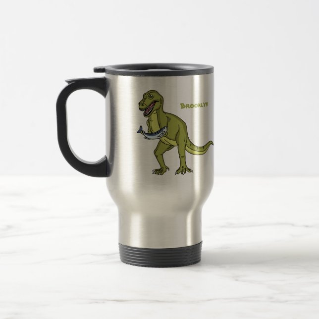 Caneca Térmica Engraçado ilustração do dinossauro T rex (Esquerda)