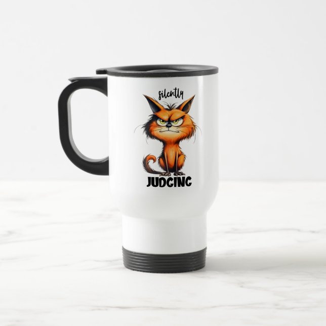 Caneca Térmica Engraçado julgando o gato de arte (Esquerda)