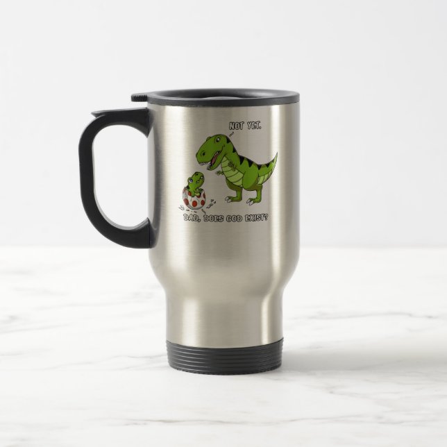 Caneca Térmica Engraçado Pai De Dinossauro T-Rex Deus Existe Ateu (Esquerda)