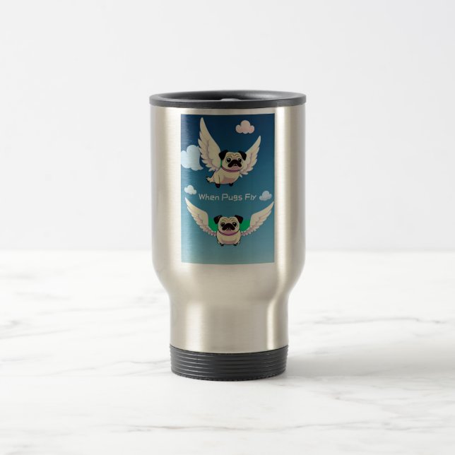 Caneca Térmica Engraçado Pug Fly também conhecido como Quando os  (Centro)