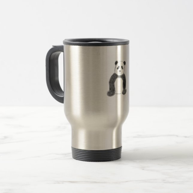 Caneca Térmica Esboço fofo de panda preto e branco (Frente Esquerda)