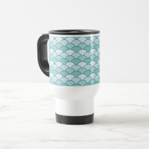 Caneca Térmica Escamas de Dragão, Ventoinhas, Ondas, Seigaiha, Az