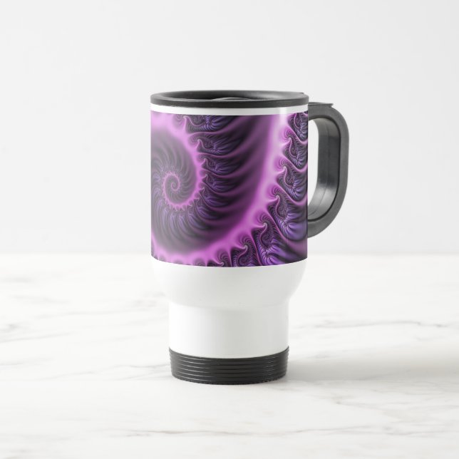 Caneca Térmica Espiral De Arte Fractal, Roxal, Rosa-Legal, vívida (Frente Esquerda)