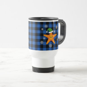 Caneca Térmica Estaleiro do Natal Kawaii no padrão azul de búfalo