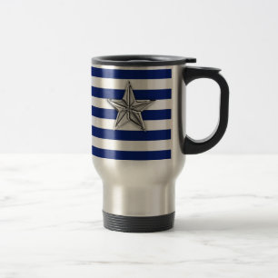 Caneca Térmica Estrela de Prata Náutica em faixas Azuis