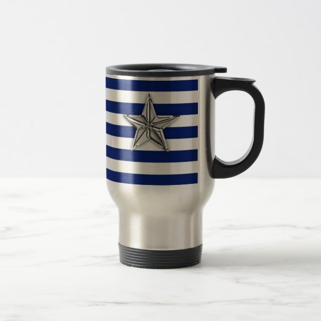 Caneca Térmica Estrela de Prata Náutica em faixas Azuis (Direita)